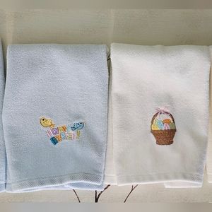 Seasonal Decor Two Sets of Easter Finger Tip Towels Plus One Pot Holder